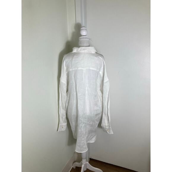 NWOT Vitamin A White Linen Long Sleeve Button Down Cover Up Sz L - Picture 2 of 3